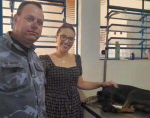 Guarda reencontra cão resgatado em tanque de tratamento de esgoto em Sumaré