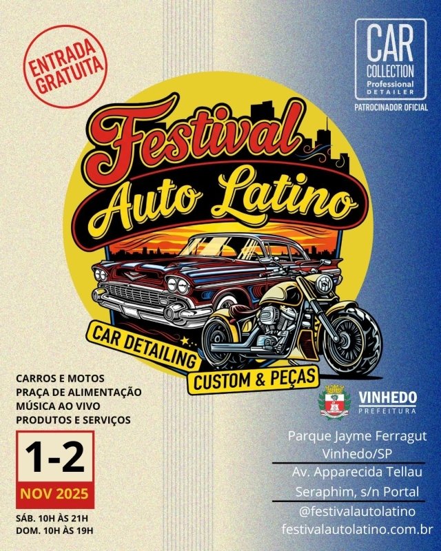 Vinhedo recebe Festival Auto Latino neste fim de semana com entrada gratuita